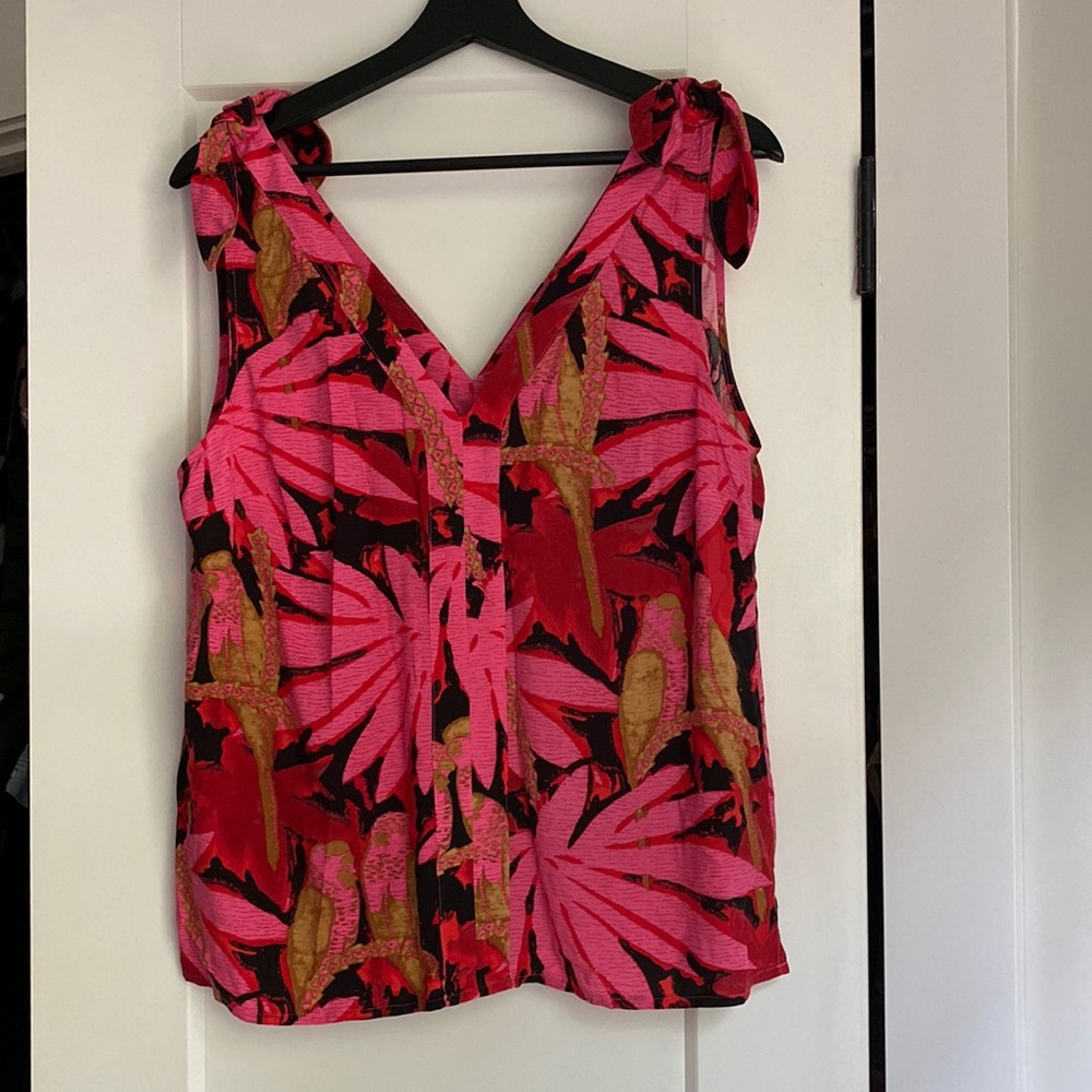 NWT Shoulder tie top from J Crew in silky tropical print fabric